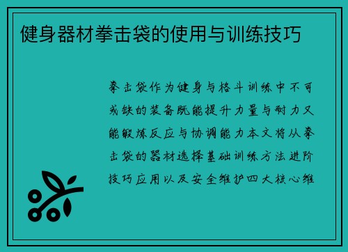 健身器材拳击袋的使用与训练技巧